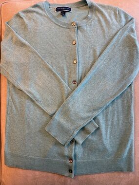 Karen Scott Women’s Light Teal Crewneck Cardigan Sweater Size M